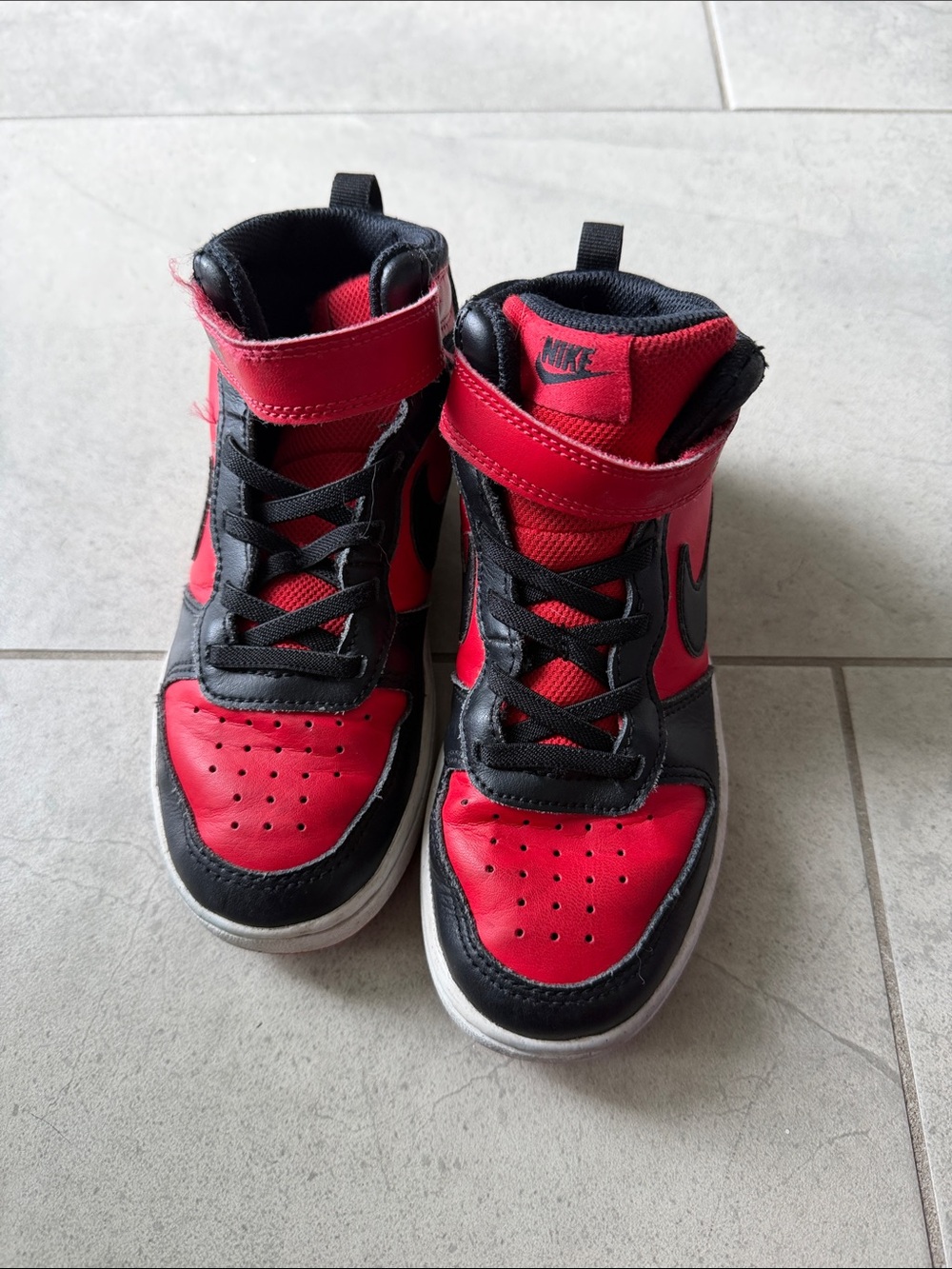 Nike Kids Red and Black High-Top Sneakers with Velcro Strap